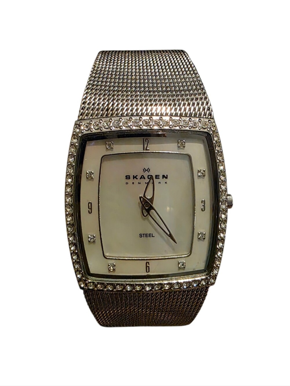 Skagen Silver-Tone Mesh Watch with Crystal Accents